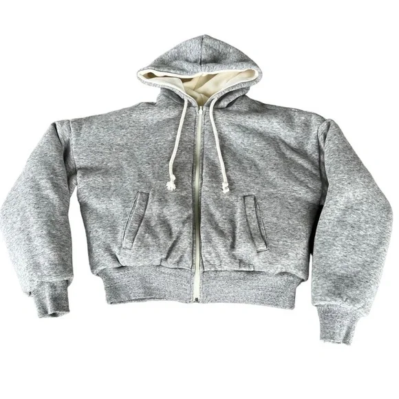 Madewell MWL Reversible Puffer Hoodie Jacket Gray Cream XXS Cropped Thick GUC